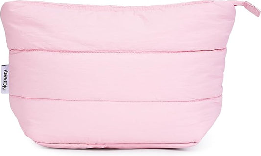 Narwey Small Makeup Bag for Travel Women Girl, Puffer Cosmetic Bag Makeup Pouch for Purse with Zipper, Cute Puffy Make Up Organizer Bags, Travel Toiletry Bag Toiletries (Dusty Rose)