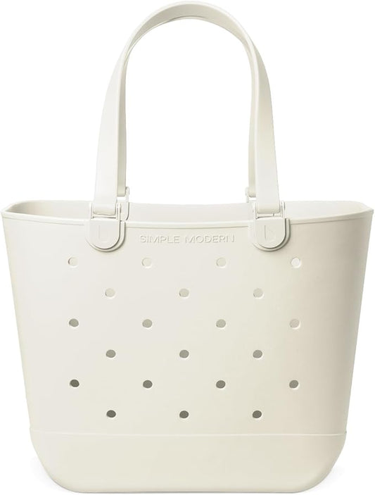 Simple Modern Extra-Large Beach Bag | Waterproof Getaway Rubber Tote with Zipper Pocket for Travel, Pool, Boat, Groceries, Sports | Cream