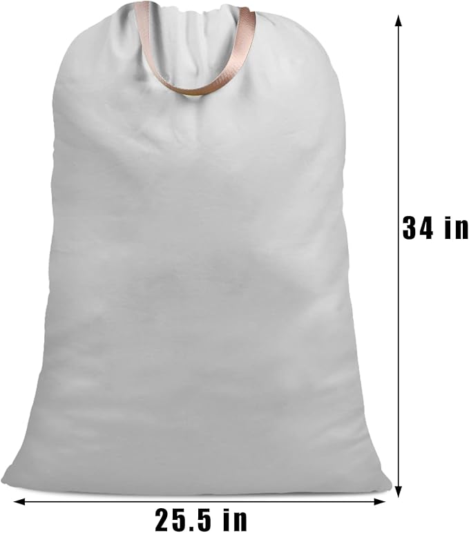 Cotton Canvas Laundry Bag with Handles & Drawstring Straps, Heavy Duty Extra Large Laundry Bags for Laundromat and Household, Washable Travel Dirty Clothes Bag Hamper Liner, 25.5 x 34 Inch,