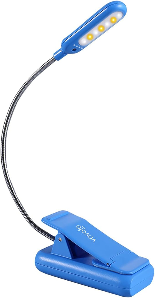 VAVOFO Rechargeable Book Light for Reading in Bed Kids, 7 LED Reading Light with 9-Level Warm Cool White Daylight, Eye Care Lamp with Power Indicator for Bookworms (Blue Lotus)