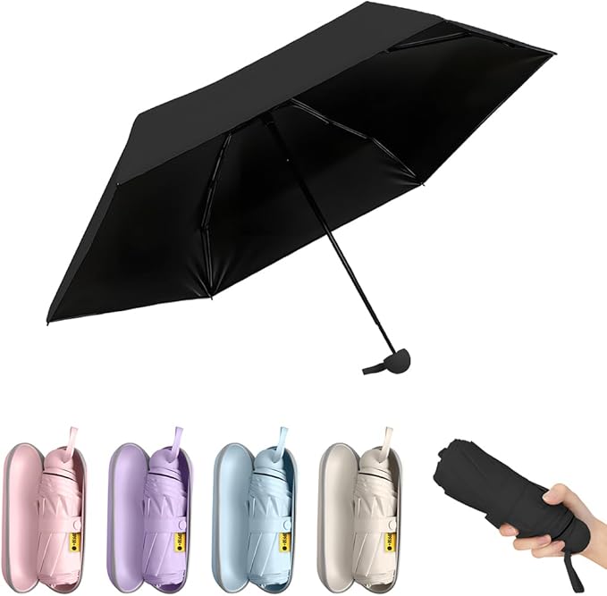 TOPSAIL Mini Umbrella Compact for Travel, UV Sun Protection(UPF50+), Waterproof for Light Rain, Suitable for Women & Kids With a Case, Manual 6k Folding Small Pocket Size Ufor Backpack/Purse