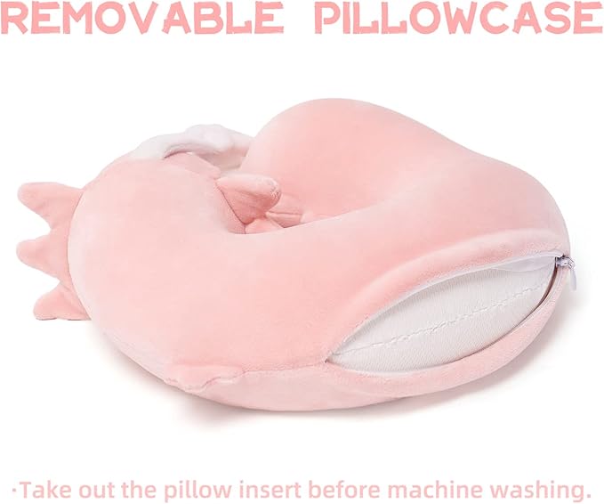 Niuniu Daddy Pink Axolotl Kids Travel Neck Pillow Road Trip Essentials for 3-8 Years Old, Soft Memory Foam Neck Pillow for Sleeping Airplane Essentials, Cervical Pillow for Boys Girls Toddlers