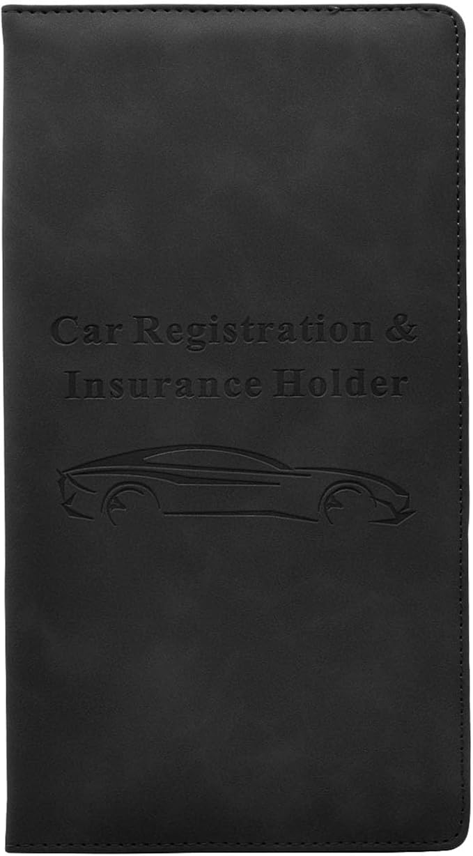Car Registration and Insurance Card Holder - Vehicle Glove Box Document Organizer - Premium PU Leather Wallet Case - Driver License - Black