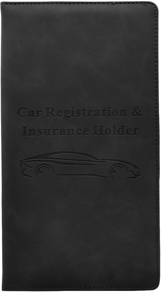 Car Registration and Insurance Card Holder - Vehicle Glove Box Document Organizer - Premium PU Leather Wallet Case - Driver License - Black