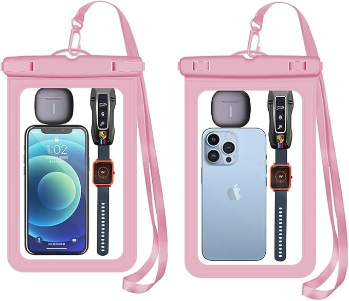 [Up to 8.9" 2 Pack Waterproof Phone Pouch Case,Waterproof Phone Bag for iPhone 17 16 15 14 13 Pro Max Plus Galaxy S25 S24 Ultar Plus+,IPX8 Cellphone Dry Bag Beach Travel Essentials-Pink