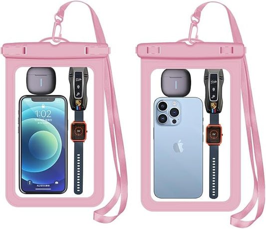 [Up to 8.9" 2 Pack Waterproof Phone Pouch Case,Waterproof Phone Bag for iPhone 17 16 15 14 13 Pro Max Plus Galaxy S25 S24 Ultar Plus+,IPX8 Cellphone Dry Bag Beach Travel Essentials-Pink