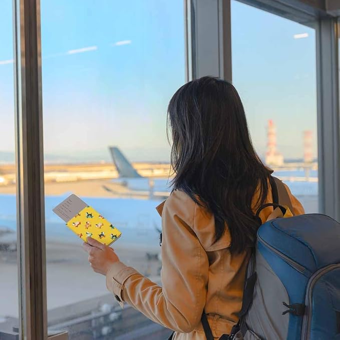 Skateboard Dogs Passport Holder for Travel Different Dogs Wearing Scarves PU Leather Passport Cover Wallet Cute Passport Card Holder for Women and Men