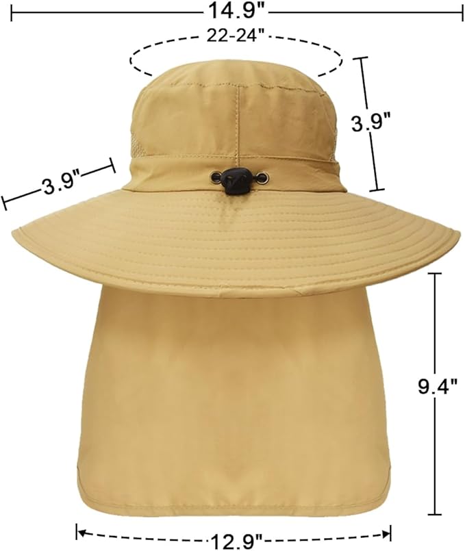Outdoor Sun Hats with Stowable Neck Flap for Men Women UPF 50+ Mesh Summer Bucket Hat Wide Brim for Fishing Safari Hiking