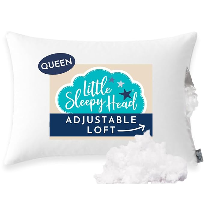 Little Sleepy Head Queen Pillow for Sleeping, Adjustable Loft Bed Pillow with Hypoallergenic Down-Like Fill, Hotel Quality Comfort, Soft or Firm Support - Queen Size Pillow 1 Pack, 20x30