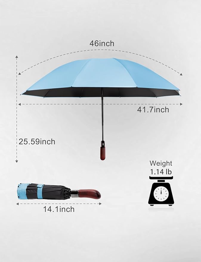 SoulRain 10 Ribs 46" Travel Sun & rain Automatic Reverse Umbrella, for Windproof Umbrella, Compact Parasol with 95% UV Protection for women and men