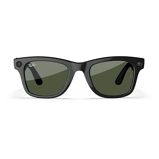Ray-Ban Meta (Gen 1), Wayfarer, Large Shiny Black | Smart AI Glasses for Men, Women—12 MP Ultra-Wide Camera,Open-Ear Speakers for Audio, Video Recording and Bluetooth—Green Lenses—Wearable Technology