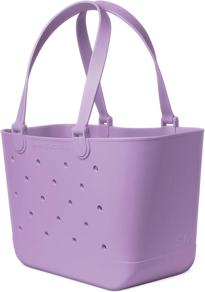 Simple Modern Large Beach Bag | Waterproof Getaway Rubber Tote with Zipper Pocket for Travel, Pool, Boat, Groceries, Sports | Purple Breeze