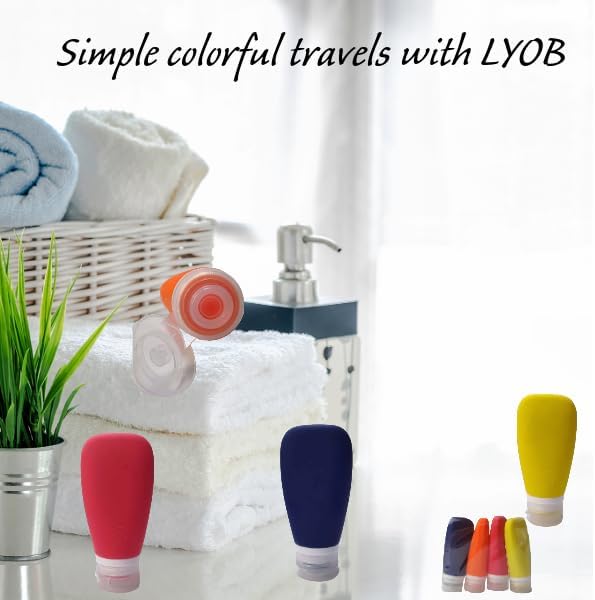 Travel Bottles for Toiletries, TSA Approved 3 oz Leak Proof Silicone Soft Refillable Squeeze Travel Size Containers BPA Free for Cleansers, Lotions, Shampoo, Conditioner (red,yellow,blue,orange)