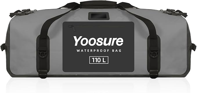 Waterproof Duffel Bag 110L- 700D PVC Dry Bag with Airtight Zipper, Large Dry Bag with Straps&Handles for Camping Boating Kayaking Rafting Canoeing Gym Beach Car Roof Storage (Grey)