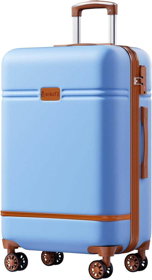 Krute Checked Luggage 24 inch Suitcases with Wheels TSA Approved PC+ABS Lightweight Hard Side Suitcase (LightBlue)