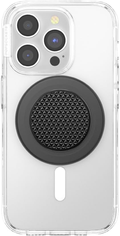PopSockets Phone Grip for MagSafe with Kickstand, Magnetic Stand, Swappable Top, Secure Hold for iPhone MagSafe Cases, Phone & Tablet Grip - Alum Triangle Knurled Black