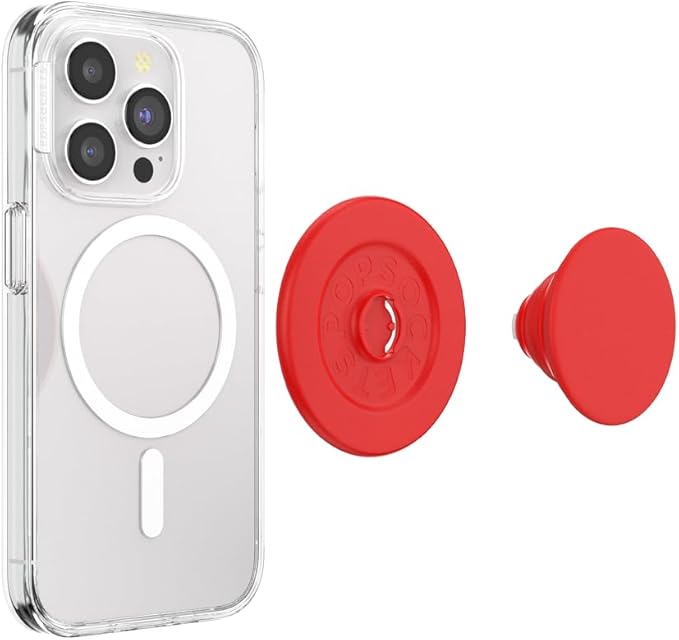 PopSockets Phone Grip for MagSafe with Kickstand, Magnetic Stand, Swappable Top, Secure Hold for iPhone MagSafe Cases, Phone & Tablet Grip - Basic Rosso