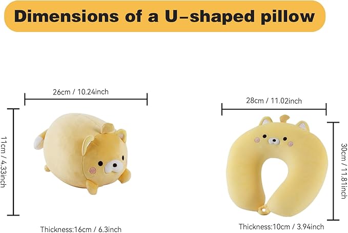Kids Travel Pillow - 2-in-1 Deformable Kids Neck Pillow for Traveling, Soft U-Shaped Pillow with Adorable Animal Design, Comfy Sleep and Play, Ideal for Airplanes and Cars - Yellow Bear