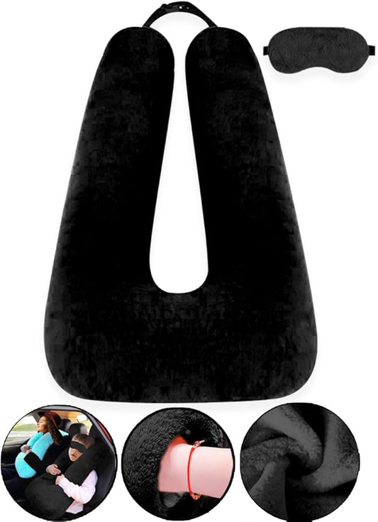Sexysamba Travel Pillow with Sleep Mask Set Car Pillow Kids Travel Pillow for Sleeping U Shaped Car Seat Pillow Head Neck Body Support for Kids and Adults Road Trip Accessories,Black
