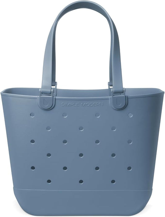 Simple Modern Extra-Large Beach Bag | Waterproof Getaway Rubber Tote with Zipper Pocket for Travel, Pool, Boat, Groceries, Sports | Blue Dune