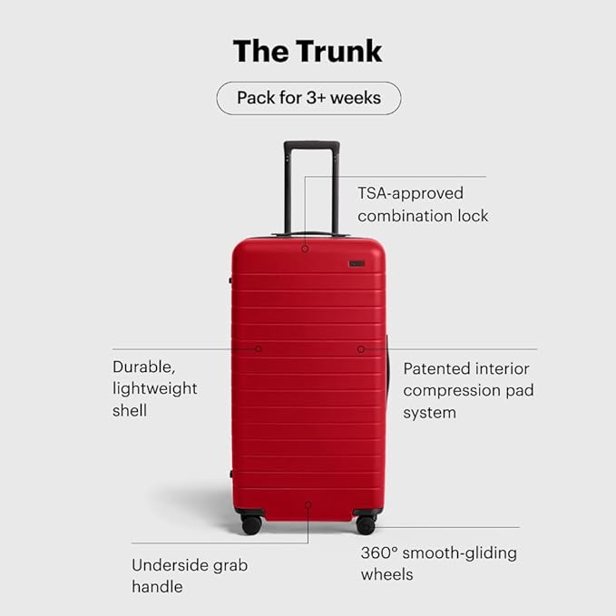 Away Large Trunk Luggage, 31 Inch Hardside Suitcase with Spinner Wheels, Lightweight & Durable, TSA Lock, Ideal for Long Trips, Cherry Red