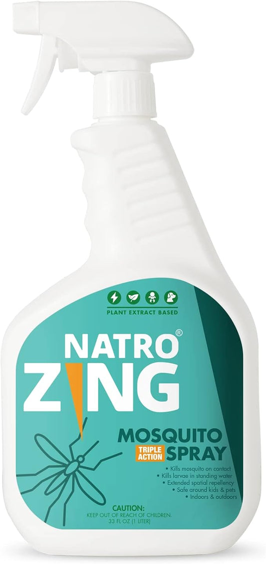 Triple Action Mosquito Spray 32 oz Indoors & Outdoors, Mosquito Control for Patio and Yard, Mosquito Repellent for Home, Plant Extract Based, Non-Toxic, Child & Pet Safe