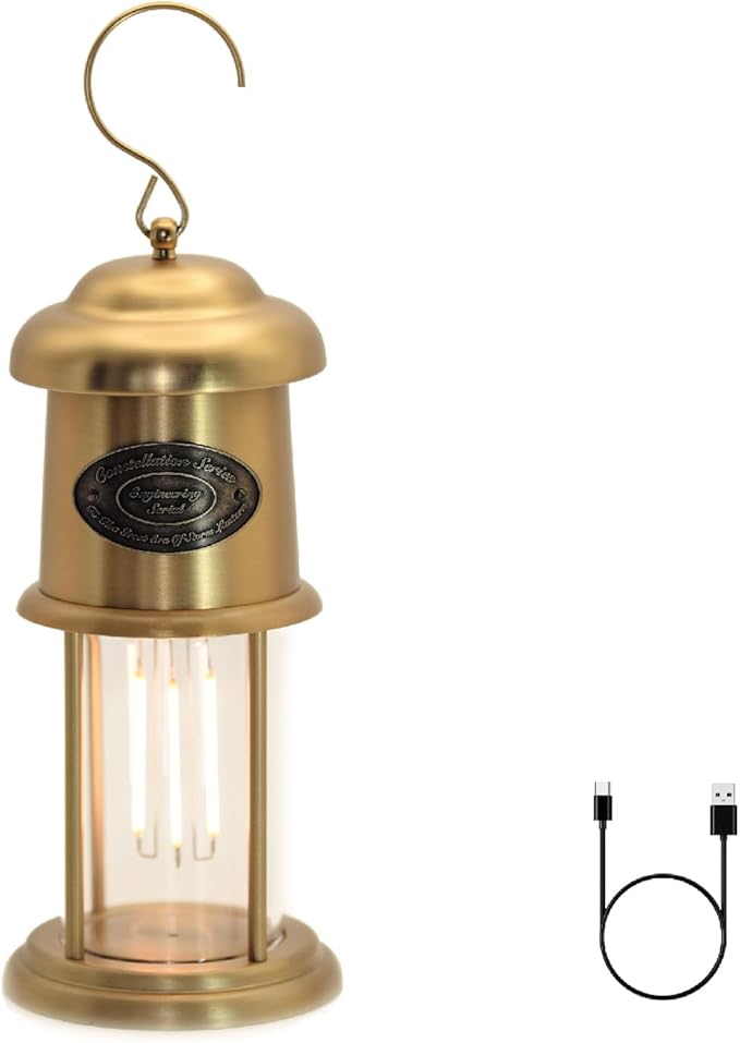 Metal Vintage LED Camping Lantern, 5200mAh Rechargeable Battery Last 12-430 Hours Camping Lamp, 3 Modes Hanging Lantern, Retro Camping Light for Courtyard Outdoor Decoration