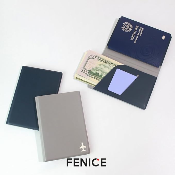 Fenice Plane Simple Passport Cover Holder Wallet Case for Travel Essential RFID Blocking Vegan Leather Waterproof (BLACK)