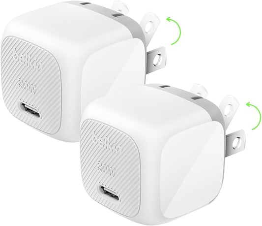 Belkin USB C Charger Block 20W (2 Pack), Fast Charging Block, Type C Wall Charger, Compatible with Apple iPhone 17, Air, Pro, AirPods,Samsung Galaxy S25, Google Pixel 10, iPad, AirPods, etc - White
