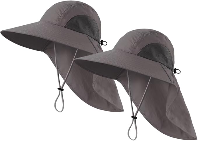 LLmoway Wide Brim Sun Hat with Neck Flap for Men Women Summer Outdoor UV Protection Breathable Fishing Hats with Strap