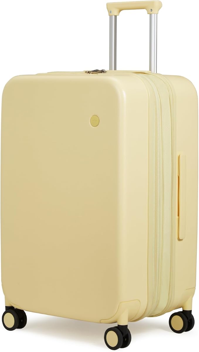 mixi 24 Inch Large Expandable Checked Luggage Suitcases with Spinner Wheels, Hardside Rolling Travel Suitcase PC with TSA Lock & Cover, Lark Yellow