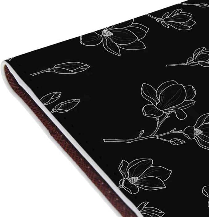 Magnolia Passport Holder for Travel Japanese Black White Line Flower PU Leather Passport Cover Wallet Cute Passport Card Holder for Women and Men