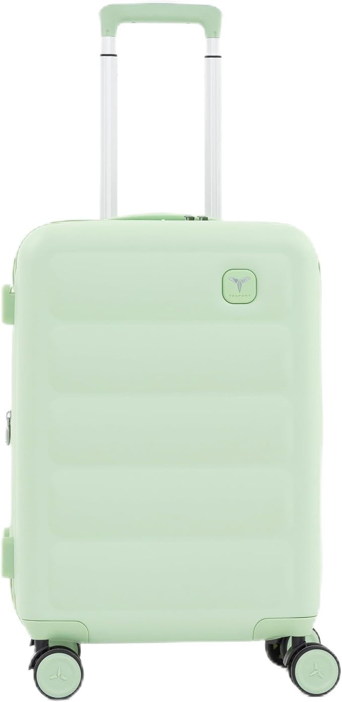 Tesport 22in Hard Shell Carry-On Luggage with Spinner Wheels, Lightweight PC Expandable Carry-On Suitcase with TSA Lock, Built-in Cup Holder, Apple Green