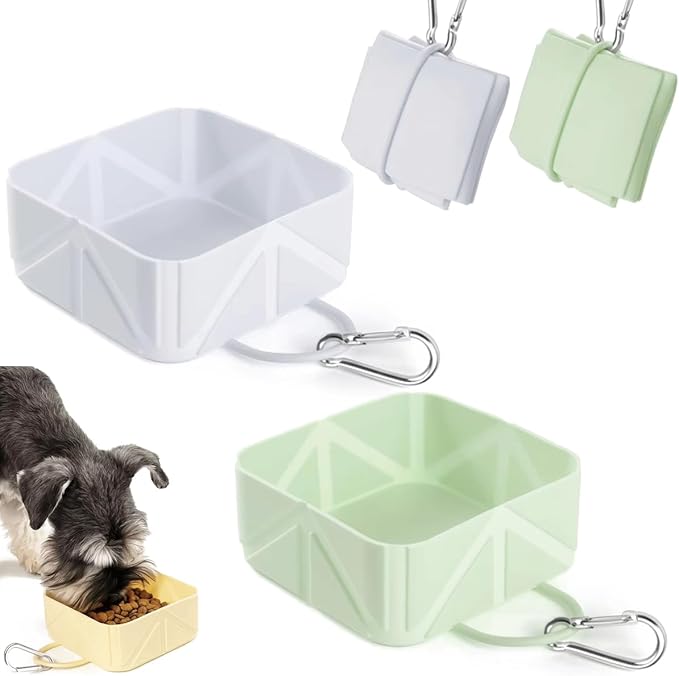 2-Pack Silicone Collapsible Dog Bowls, Portable Foldable Expandable Travel Pet Dog Cat Bowls, Pet Feeding Watering Dish for Walking Parking Traveling (Gray & Green)
