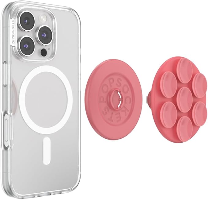 PopSockets Suck-Up™ Suction Grip & Stand, 3-in-1 MagSafe Phone Mount for iPhone, Strong Hold on Mirrors & Glass, Swappable Top, Portable & Reusable - Putty