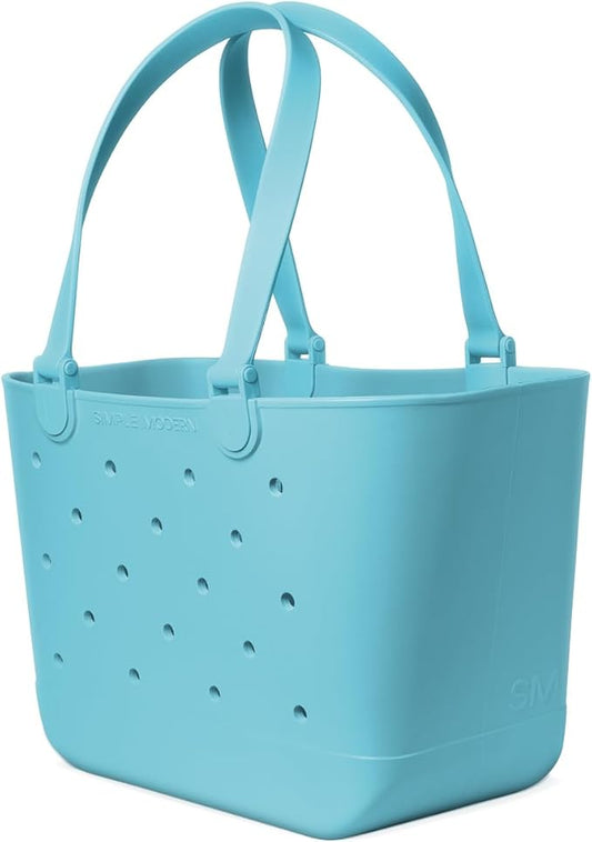 Simple Modern Large Beach Bag | Waterproof Getaway Rubber Tote with Zipper Pocket for Travel, Pool, Boat, Groceries, Sports | Nantucket Tides