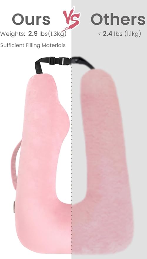 Car Travel Pillow for Kids Adults, Raised Padding Head and Neck Support Car Seat Sleeping Pillow for Toddlers, Portable U Shaped Body Pillow for Car Seat On Road Trip (Pink)