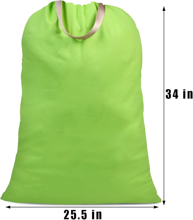Cotton Canvas Laundry Bag with Handles & Drawstring Straps, Heavy Duty Extra Large Laundry Bags for Laundromat and Household, 25.5x34 Inch, Green