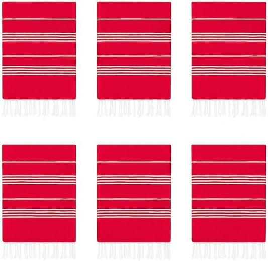 HAVLULAND Turkish Beach Towels Oversized -100% Turkish Cotton Super Soft Lightweight - Absorbent and Quick Drying Bath Towel - Sand Free Beach Towel - Turkish Towels for Adults (Red, 6 Pack)