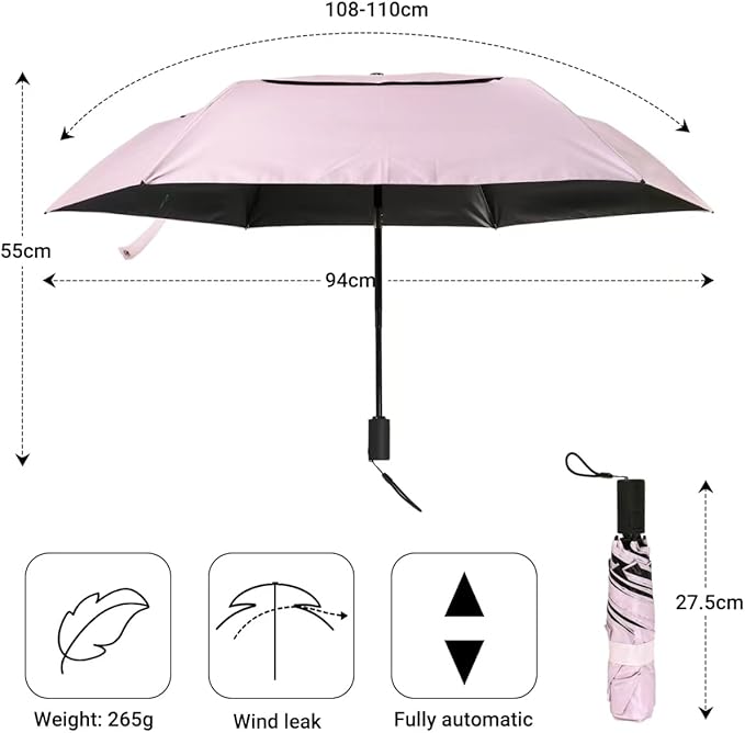 Outdoor Sun Automatic Folding Safe Shaft Umbrella - Repel Double Layered Windproof Travel Compact Umbrella for Rain