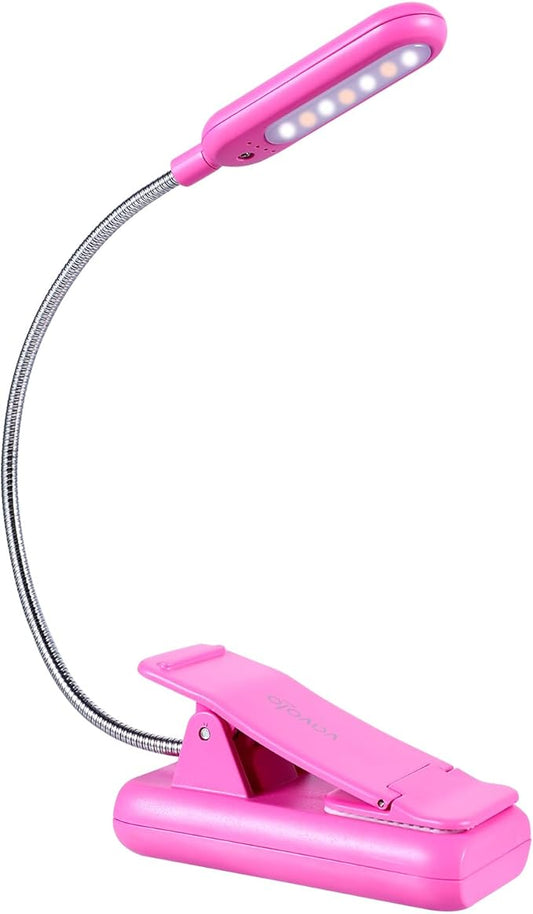 VAVOFO Rechargeable Book Light for Reading in Bed Kids, 7 LED Reading Light with 9-Level Warm Cool White Daylight, Eye Care Lamp with Power Indicator for Bookworms (Rose)