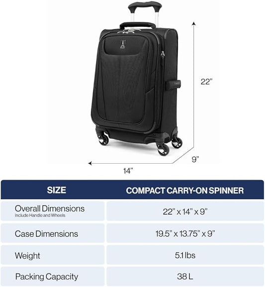 Travelpro Maxlite 5 Softside Expandable Luggage with 4 Spinner Wheels, Lightweight Suitcase, Men and Women, Ensign Blue, Compact Carry-on 20-Inch