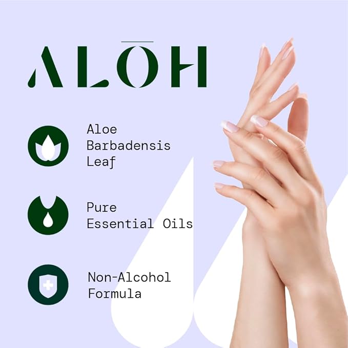 ALŌH Sanitizing Hand Gel 2-pack | Lemongrass + Aloe | 70% Alcohol Hydrating Hand Sanitizer Gel with Essential Oil, for Kids & Adults | 8oz Size Bottle (Set of 2)