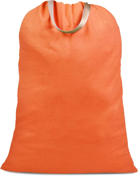 Cotton Canvas Laundry Bag with Handles & Drawstring Straps, Heavy Duty Extra Large Laundry Bags for Laundromat and Household, 25.5x34 Inch, Orange