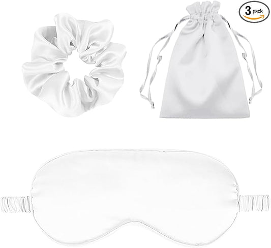 3Pcs Satin Eye Mask Silk Sleep Masks Set Silky Blindfold Eyeshade Blackout Eyes Cover Pouches Bag Scrunchy Wedding Gift
