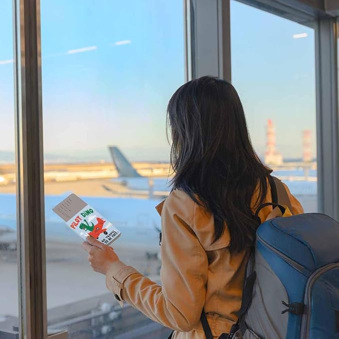 Cartoon Dino Passport Holder for Travel Plane and Dinosaur Print PU Leather Passport Cover Wallet Cute Passport Card Holder for Women and Men