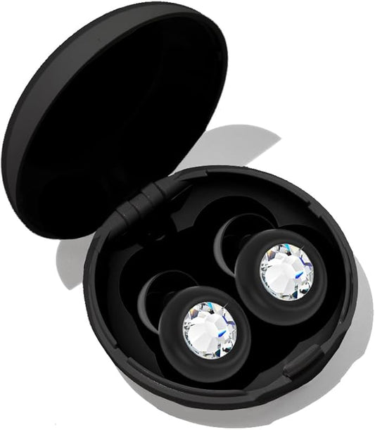 JING Eargems High Fidelity Concert Ear Plugs – Stylish Reusable Ear Protection for Concerts, Festivals, Travel & Sleeping – Crystal Rhinestone Noise Reduction Earplugs | Black