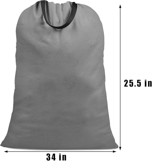 Cotton Canvas Laundry Bag with Handles & Drawstring Straps, Heavy Duty Extra Large Laundry Bags for Laundromat and Household, 25.5x34 Inch, Dark Grey