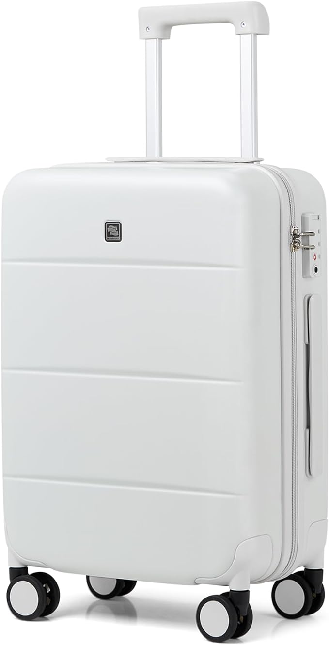 Hanke 24 Inch Checked Luggage with Spinner Wheels Hard Shell Suitcases Lightweight Travel TSA Luggage for Women Men Medium Suitcase(Smoke White)
