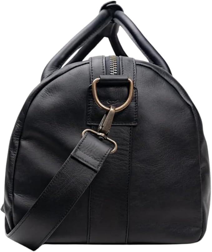 Full Grain Leather Duffle Bag – 25L Travel, Gym & Carry-On Weekender for Men | Handcrafted Overnight Bag with Brass Hardware, Black Style